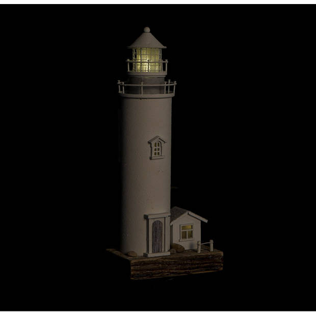 Items Decoratie Maritiem beeldje Vuurtoren met LED lampje - Hout - 13 x 30 cm - wit - Beeldjes