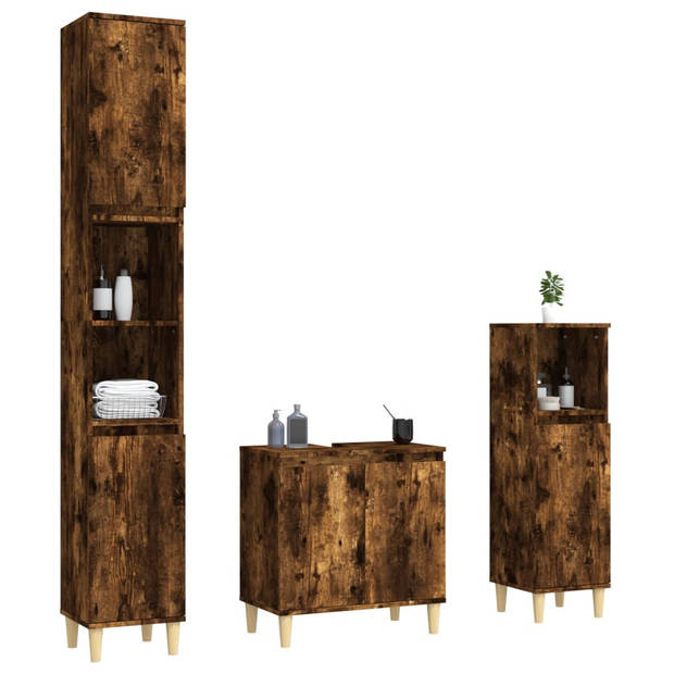 The Living Store Badmeubelset XYZ - Badkaasten - Gerookt eiken - 58x33x60 cm - Duurzaam hout