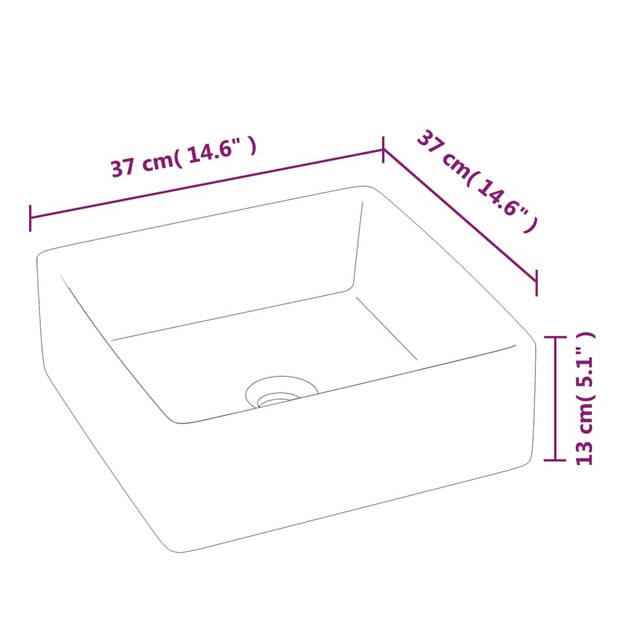 vidaXL Wasbak 37x37x13 cm vierkant keramiek wit