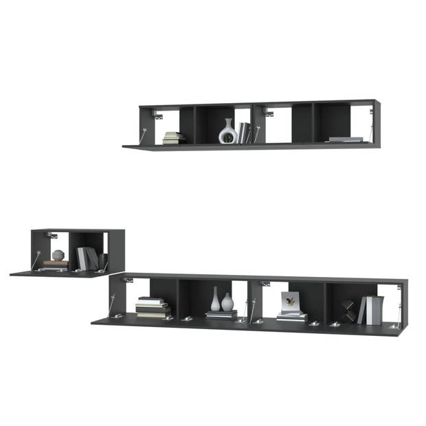 The Living Store TV-meubel set Zwart - 60 x 30 x 30 cm 100 x 30 x 30 cm 80 x 30 x 30 cm