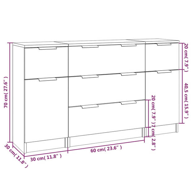 The Living Store Dressoir Sonoma Eiken - Bewerkt Hout - 60x30x70 cm - Met 3 Lades en 1 Deur