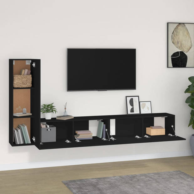 The Living Store Televisiemeubelset - Zwart - 100 x 30 x 30 cm - 30.5 x 30 x 110 cm - Trendy en praktisch