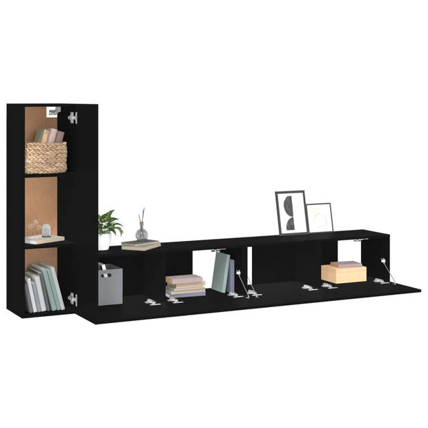 The Living Store Televisiemeubelset - Zwart - 100 x 30 x 30 cm - 30.5 x 30 x 110 cm - Trendy en praktisch