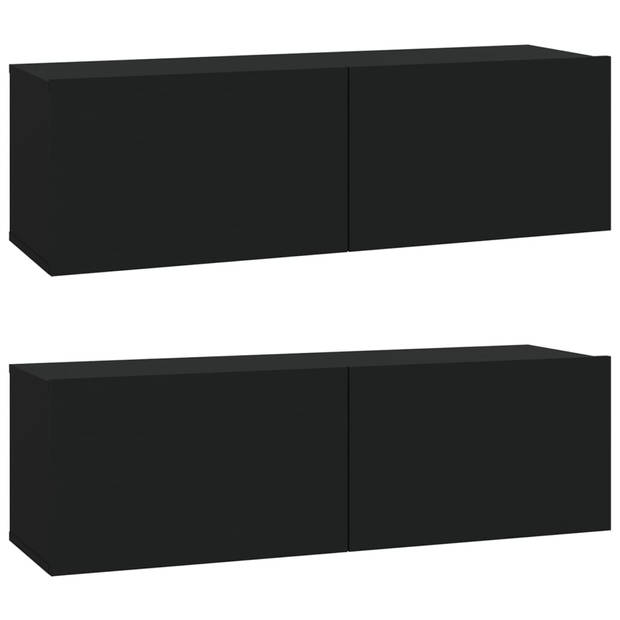 The Living Store TV-meubel set Zwart - 60 x 30 x 30 cm 100 x 30 x 30 cm 80 x 30 x 30 cm