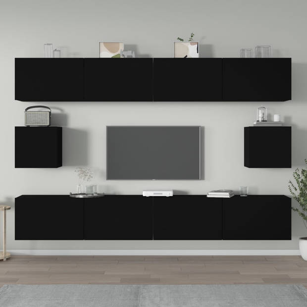 The Living Store Televisiekastenset - Klassiek - TV-meubels - 100 x 30 x 30 cm - 30.5 x 30 x 30 cm - Zwart bewerkt