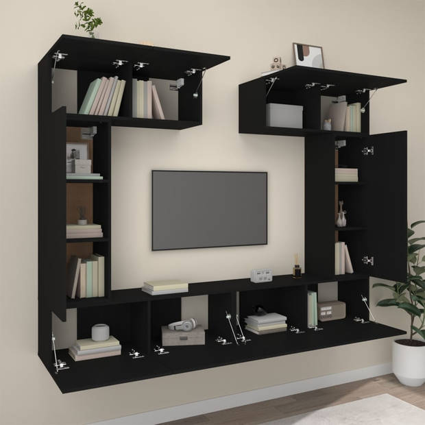 The Living Store TV-meubelset - Klassiek design - Wandgemonteerd - Zwart - 80x30x30 cm - 30.5x30x90 cm - 100x30x30 cm