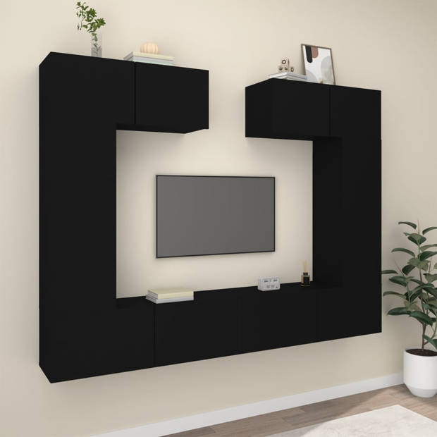 The Living Store TV-meubelset - Klassiek design - Wandgemonteerd - Zwart - 80x30x30 cm - 30.5x30x90 cm - 100x30x30 cm