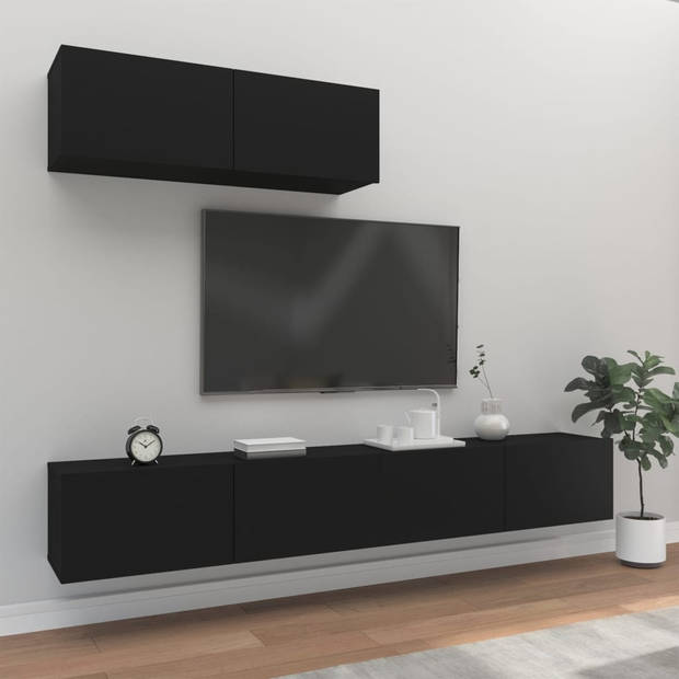 The Living Store Tv-meubelset - hout - 100 x 30 x 30 cm - zwart - 3 stuks