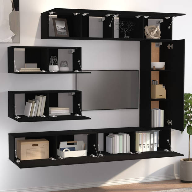 The Living Store Televisiemeubelset - Klassiek Zwart - 4x 80x30x30cm - 1x 30.5x30x110cm - 2x 100x30x30cm