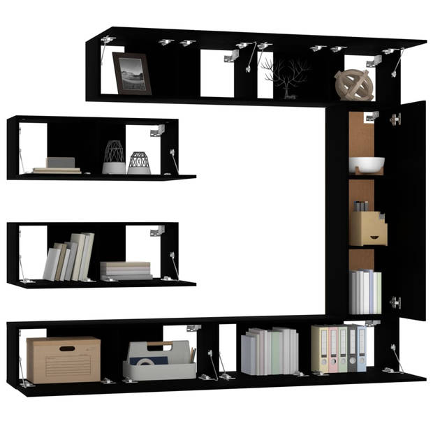 The Living Store Televisiemeubelset - Klassiek Zwart - 4x 80x30x30cm - 1x 30.5x30x110cm - 2x 100x30x30cm