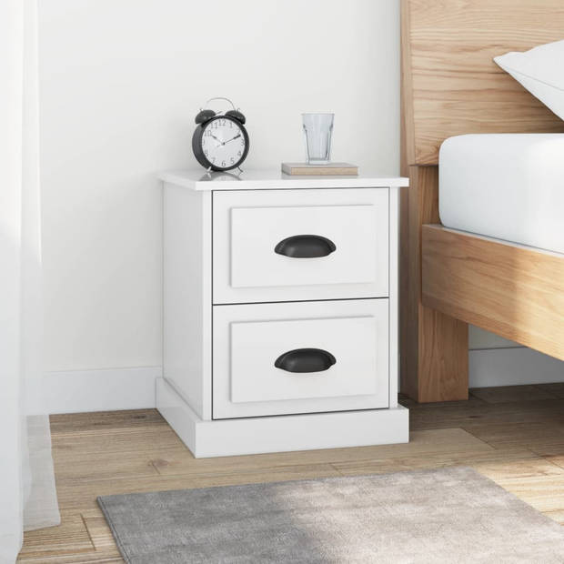 The Living Store Nightstand - White High Gloss - 39 x 39 x 47.5 cm - 2 Drawers