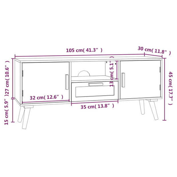 The Living Store TV-meubel Classic - TV-meubel - 105 x 30 x 45 cm - Duurzaam hout - Opbergruimte - Praktische deur -