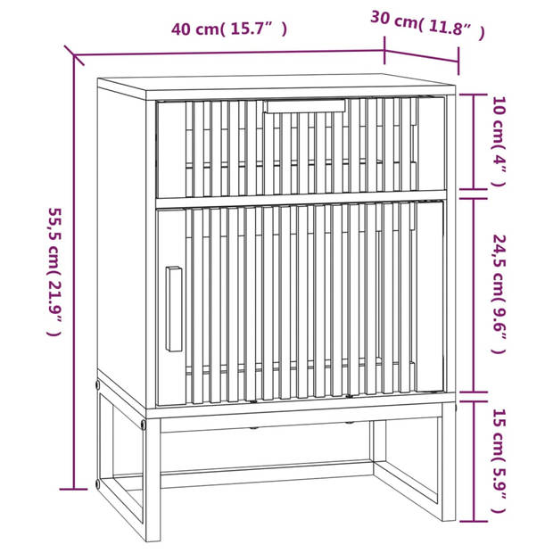 vidaXL Nachtkastje 40x30x55,5 cm bewerkt hout en ijzer zwart