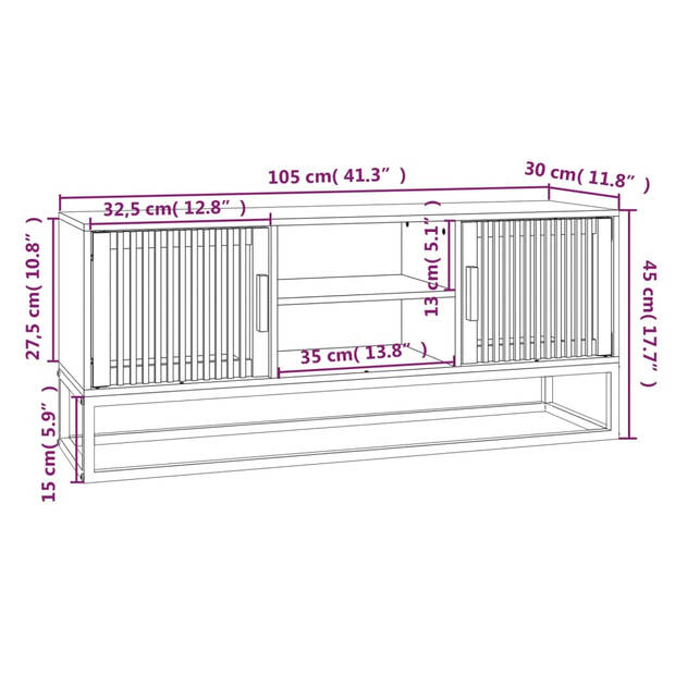 vidaXL Tv-meubel 105x30x45 cm bewerkt hout en ijzer zwart