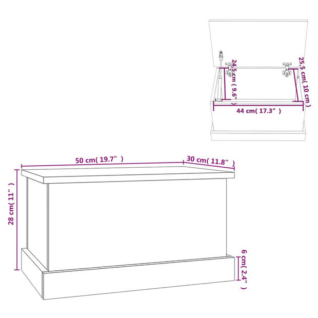 vidaXL Opbergbox 50x30x28 cm bewerkt hout grijs sonoma eikenkleurig