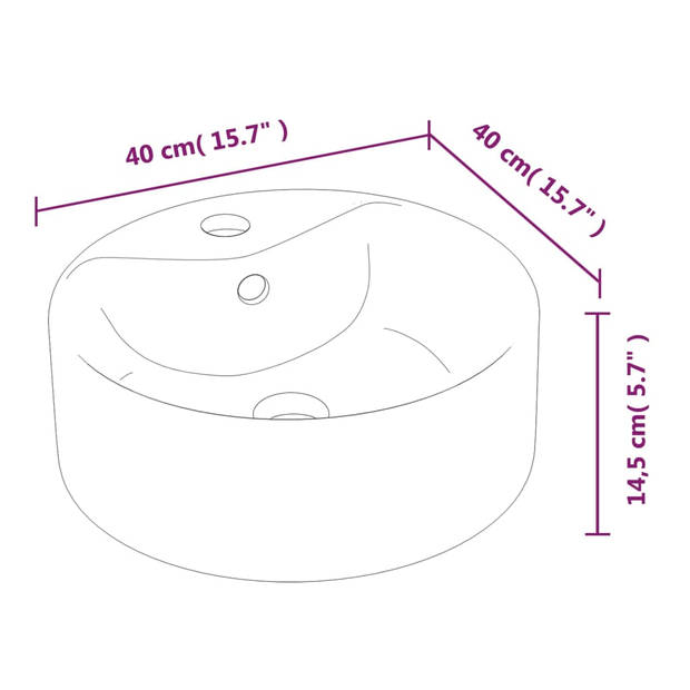 The Living Store Wastafel Keramiek - Wit - 40 x 14.5 cm - Met overloop - Op een blad - The Living Store