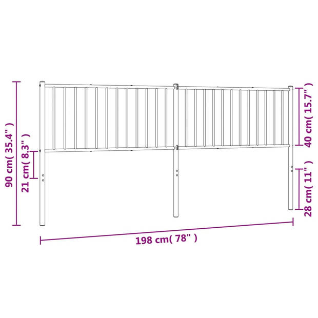 vidaXL Hoofdbord metaal wit 193 cm