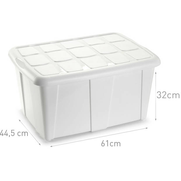 Plasticforte Opslagbox met deksel - 2x - Wit - 60L - kunststof - 63 x 46 x 32 cm - Opbergbox