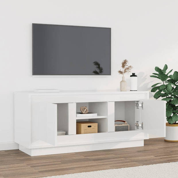 vidaXL Tv-meubel 102x35x45 cm bewerkt hout hoogglans wit