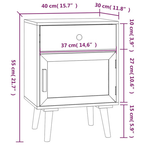 vidaXL Nachtkastjes 2 st 40x30x55 cm bewerkt hout