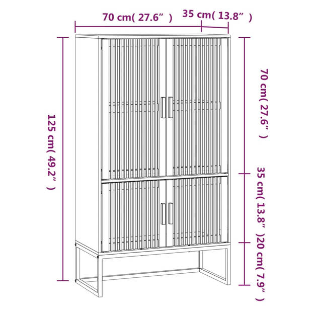 The Living Store Hoge kast 70x35x125 cm bewerkt hout - Kast