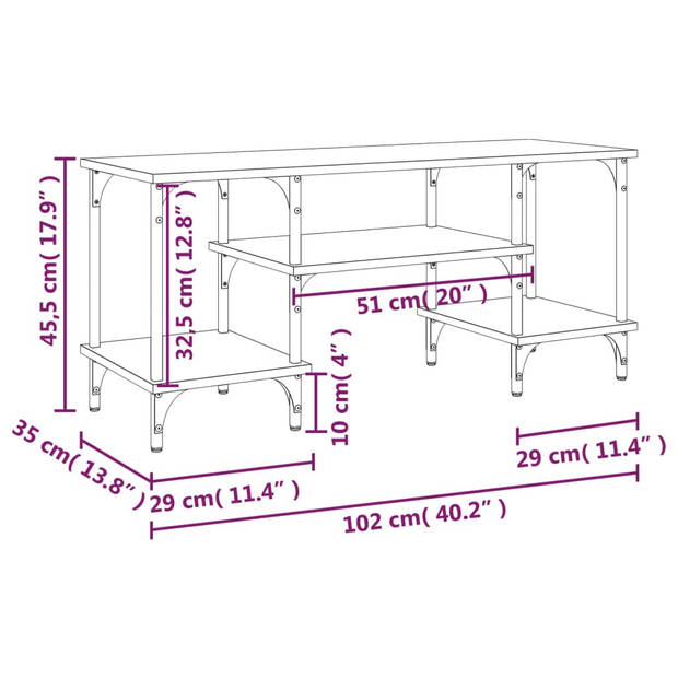 vidaXL Tv-meubel 102x35x45,5 cm bewerkt hout grijs sonoma eikenkleurig