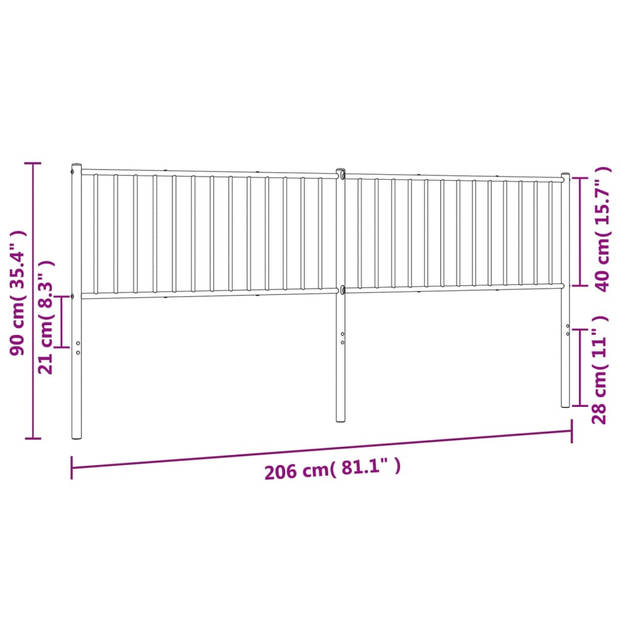 vidaXL Hoofdbord metaal wit 200 cm