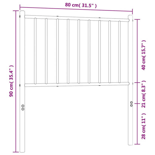 vidaXL Hoofdbord metaal wit 75 cm