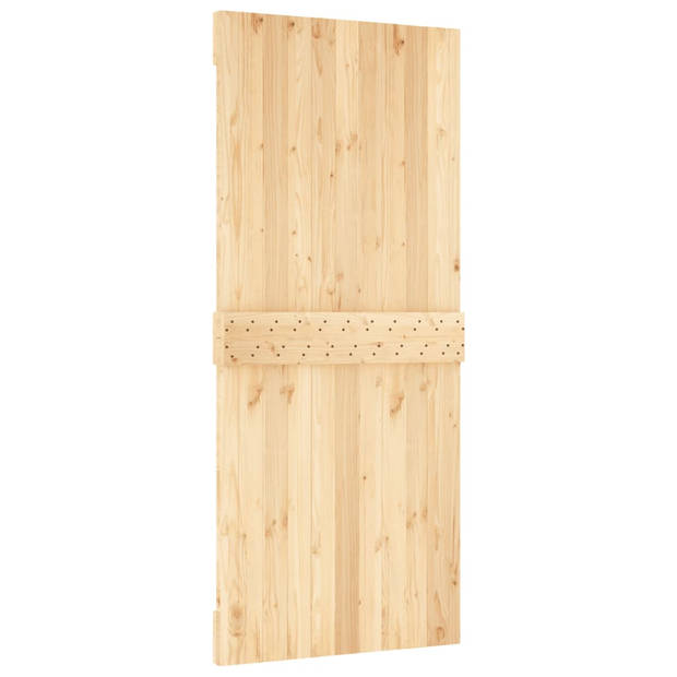 The Living Store Schuifdeur Massief Grenenhout 90 x 3.6 x 210 cm - Zwart Gepoedercoat Staal