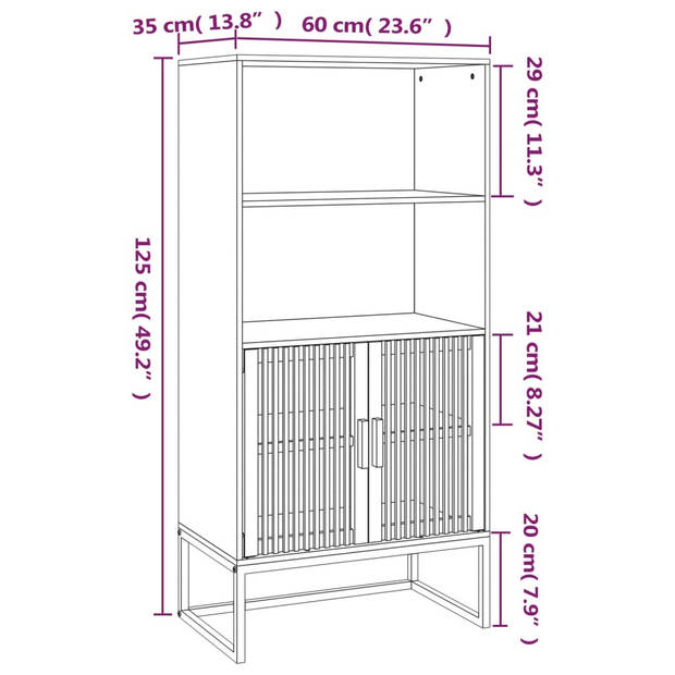 The Living Store Hoge Kast - Wit - 60 x 35 x 125 cm - Duurzaam Hout - Stabiele IJzeren Poten