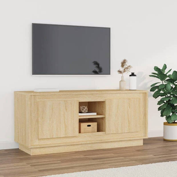 The Living Store TV-meubel Sonoma Eiken - 102 x 35 x 45 cm - Trendy en praktisch Voldoende opbergruimte Stevig blad