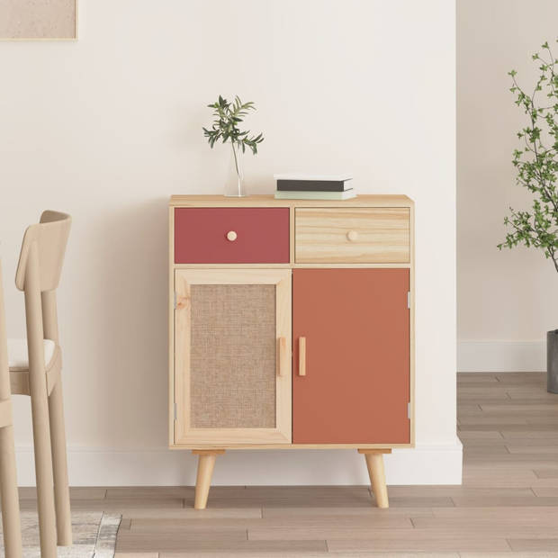 The Living Store Dressoir - Classic - Bijzetkast - 60x30x75.5 cm - Lichthout - rood en oranje - Bewerkt hout en