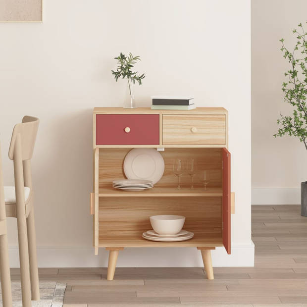 The Living Store Dressoir - Classic - Bijzetkast - 60x30x75.5 cm - Lichthout - rood en oranje - Bewerkt hout en