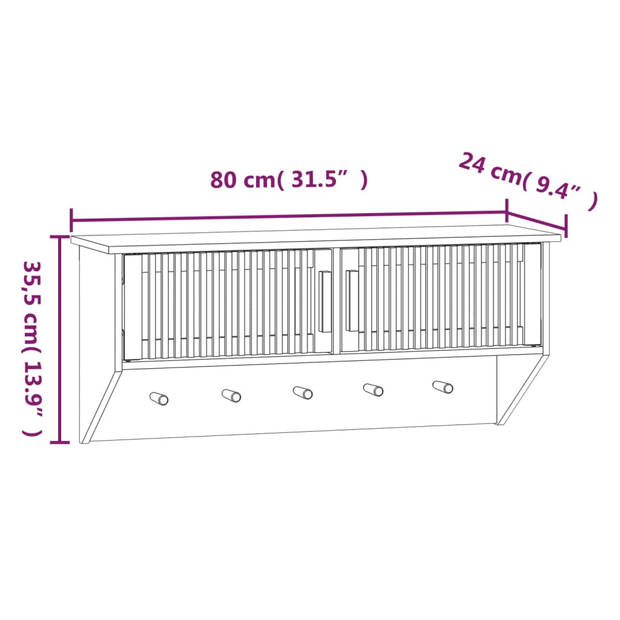 The Living Store Wandkast - Compacte - Houten - 80 x 24 x 35.5 cm