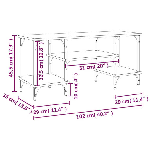 vidaXL Tv-meubel 102x35x45,5 cm bewerkt hout bruin eikenkleur