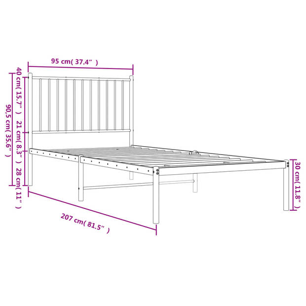 vidaXL Bedframe met hoofdbord metaal zwart 90x200 cm