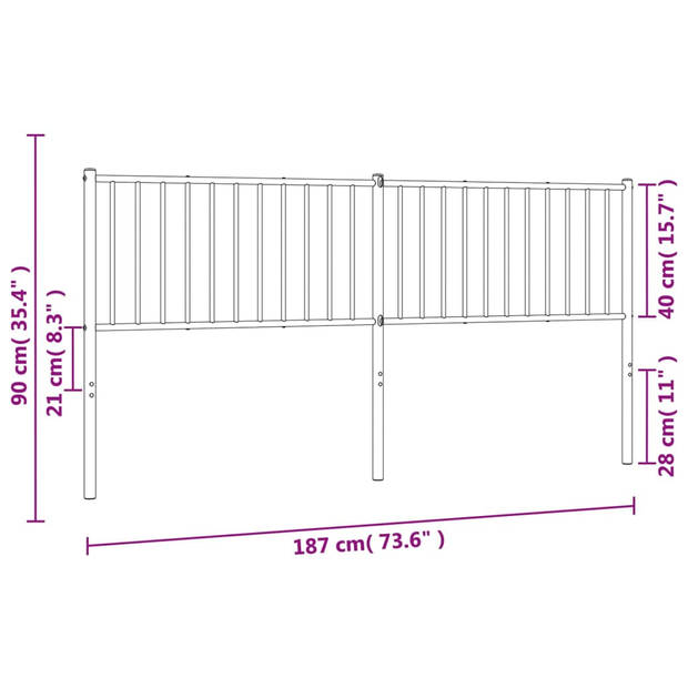 vidaXL Hoofdbord 180 cm metaal wit