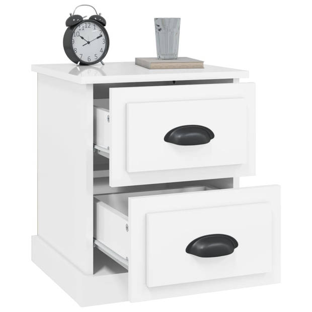 The Living Store Nightstand - White High Gloss - 39 x 39 x 47.5 cm - 2 Drawers