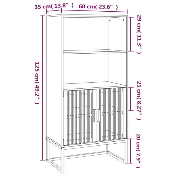 vidaXL Hoge kast 60x35x125 cm bewerkt hout zwart