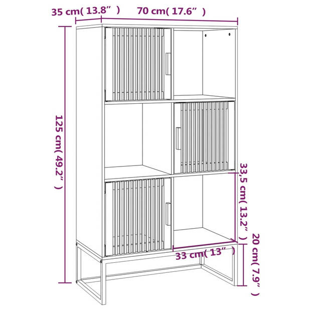 The Living Store Hoge kast - 70 x 35 x 125 cm - wit - bewerkt hout - grenenhout en ijzer