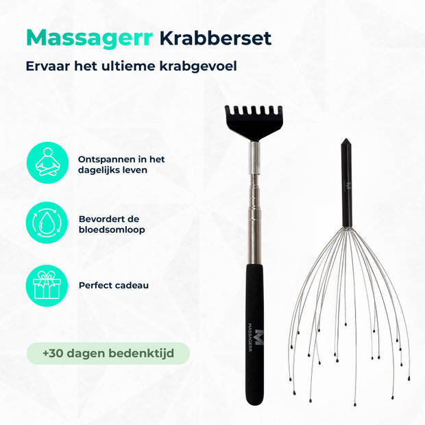 Massagerr® Hoofd & Rug Krabber Set - 5-in-1 Ruggenkrabber en Hoofdkrabber met 20 Vingers - Ultieme Krabgevoel