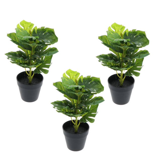 Greendream set van 3 mini Monstera - Gatenplant - Kunstplanten 30 cm