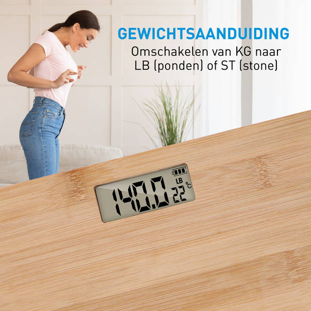 Grundig Personenweegschaal - Digitale Weegschaal - Tot 180KG - Bamboe