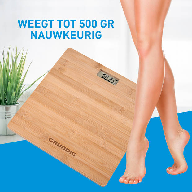 Grundig Personenweegschaal - Digitale Weegschaal - Tot 180KG - Bamboe