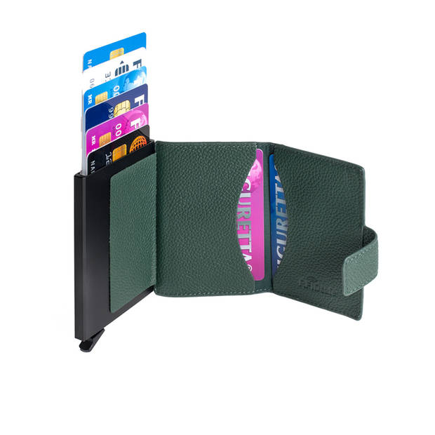 Figuretta Leren Cardprotector RFID Compact Creditcardhouder - Dames en Heren - Groen