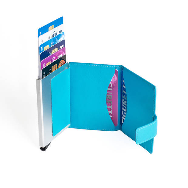 Figuretta Leren Cardprotector RFID Compact Creditcardhouder - Dames en Heren - Metallic Blauw
