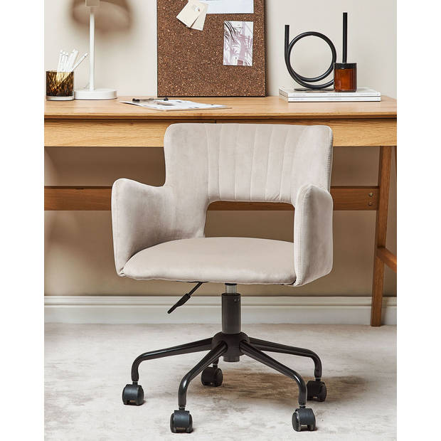 Beliani SANILAC - Bureaustoel-Beige-Fluweel