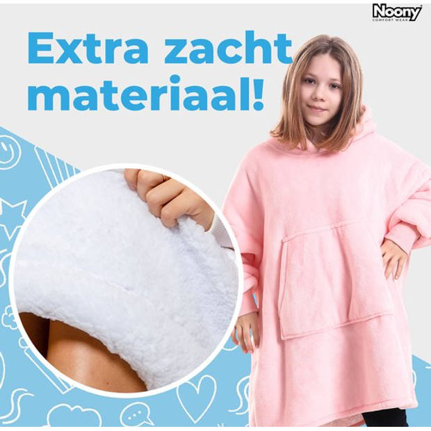 Noony roze hoodie deken kinderen - fleece deken met mouwen - ultrazachte binnenkant – one size - kids