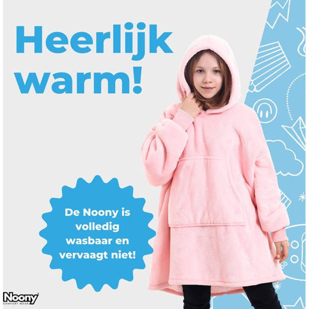 Noony roze hoodie deken kinderen - fleece deken met mouwen - ultrazachte binnenkant – one size - kids