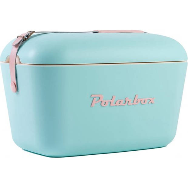 Polarbox retro koelbox Pop groen met roze band - 20 liter - Duurzaam geproduceerde trendy koelbox